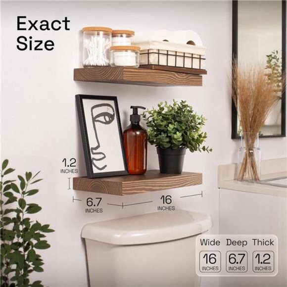 Wood Floating Shelves for Wall - Wooden Floating Shelf 16 Inch - Picture 3 of 7